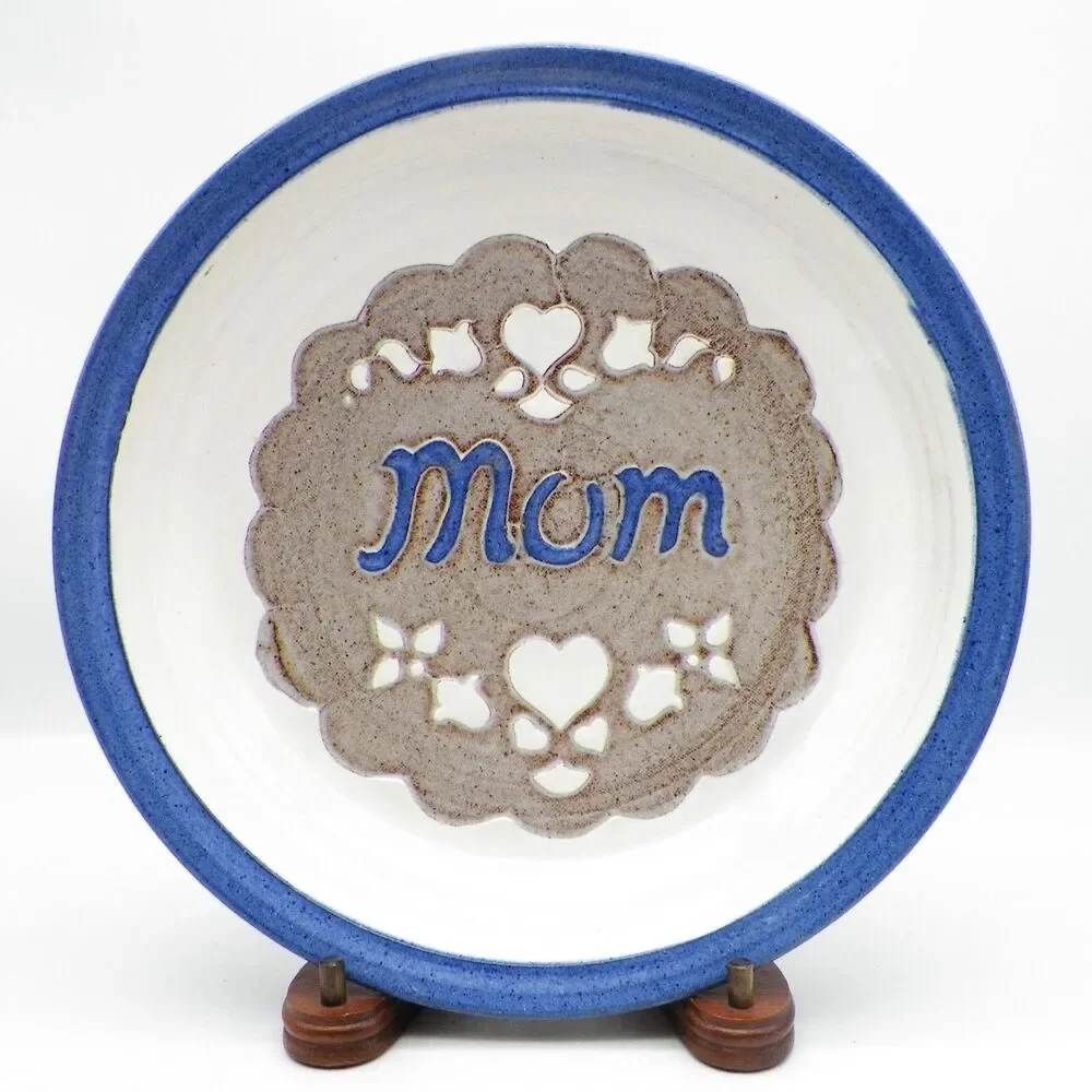 Mom Mum Heart Handcrafted Ceramic Art Signed CCP Pie Dish Plate 10